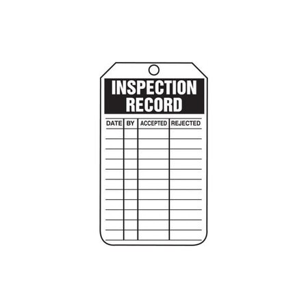 Accuform Safety Tags, INSPECTION RECORD, 5.75in x 3.25in, RP-Plastic, 25PK TRS249PTP
